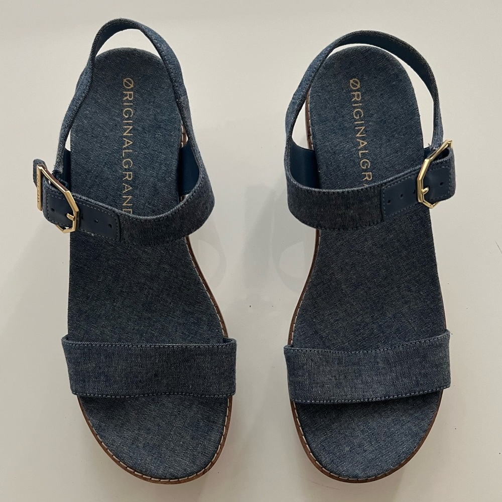 Comfy blue platform wedge